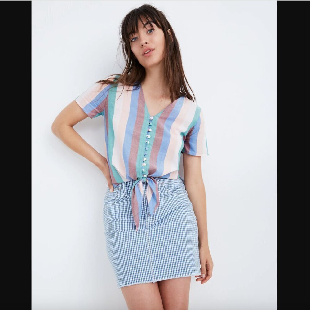 Madewell Novel Tie-Front Button Top in Flagstaff Stripe S